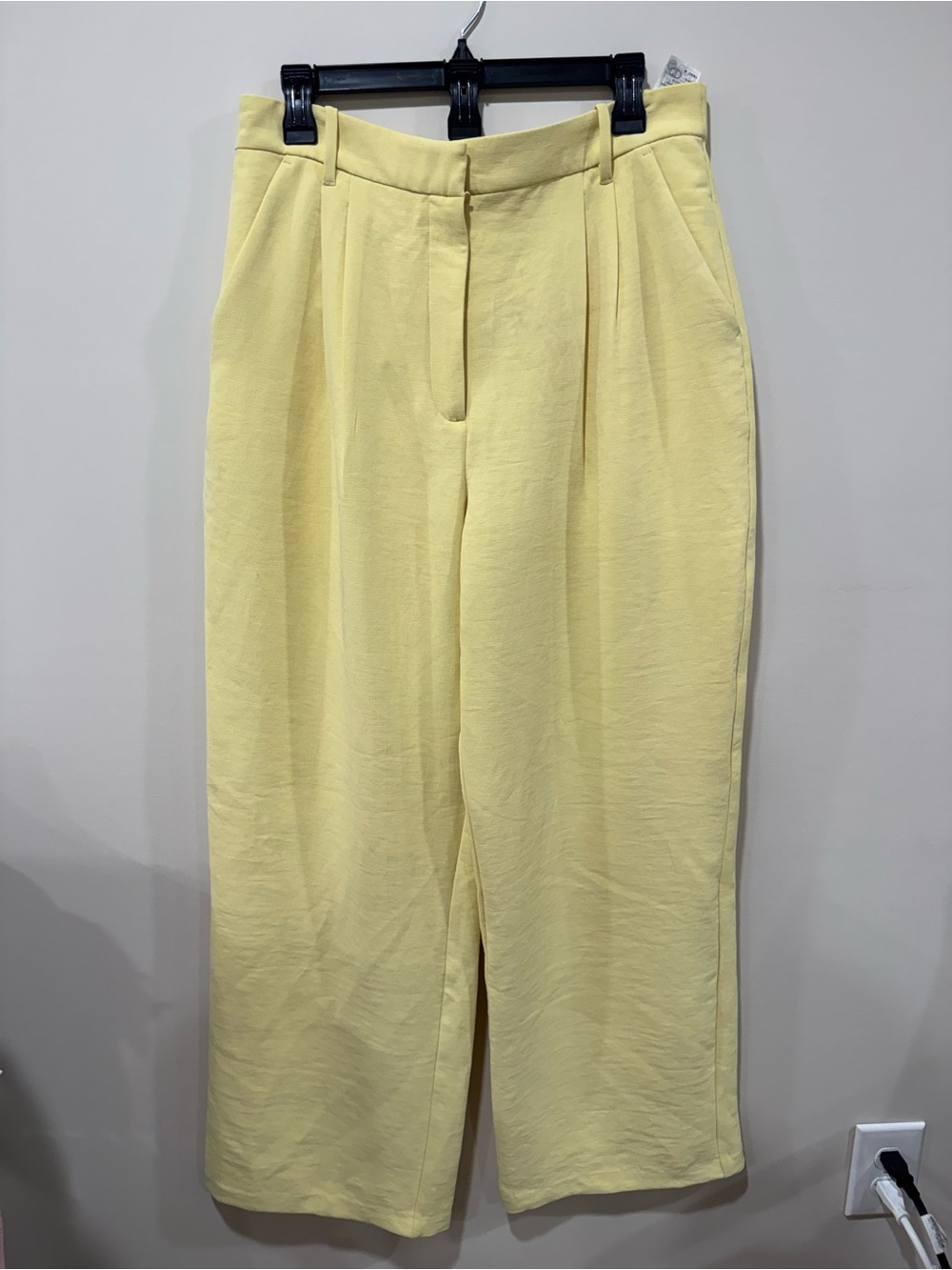 Abercrombie & Fitch Sloane Pale Yellow High-Waist Wide-Leg Pants
